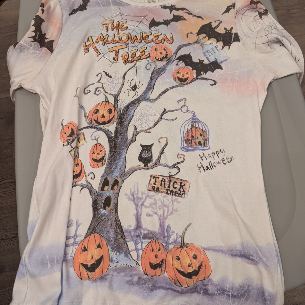 Halloween Tree Women's Long Sleeve Tee - White and Orange